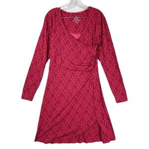 Kuhl Vienna Faux Wrap Dress Womens Pink Floral Long Sleeve Organic Cotton Spring